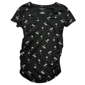 NWOT A:Glow Maternity Women’s Short Sleeve V-Neck Small Black & White Palm Tree